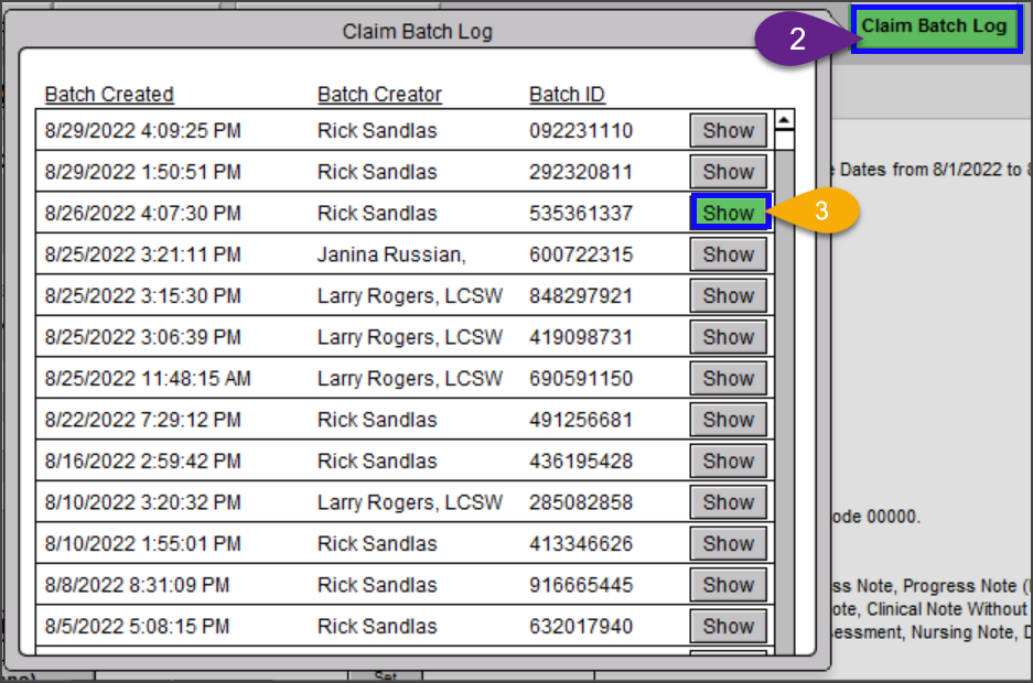 3. When the Log opens, select the batch you will like to see by clicking