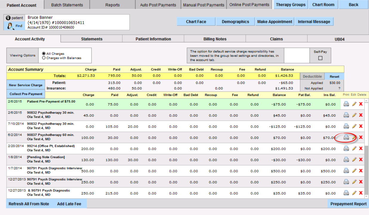 2. Find The Appropriate Service Charge. Click The Printer Icon.