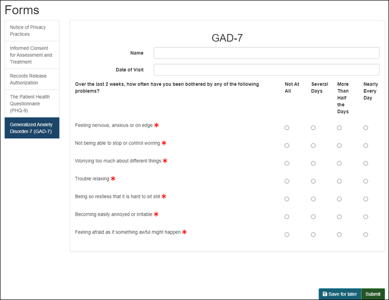 This Is The GAD-7 Form: