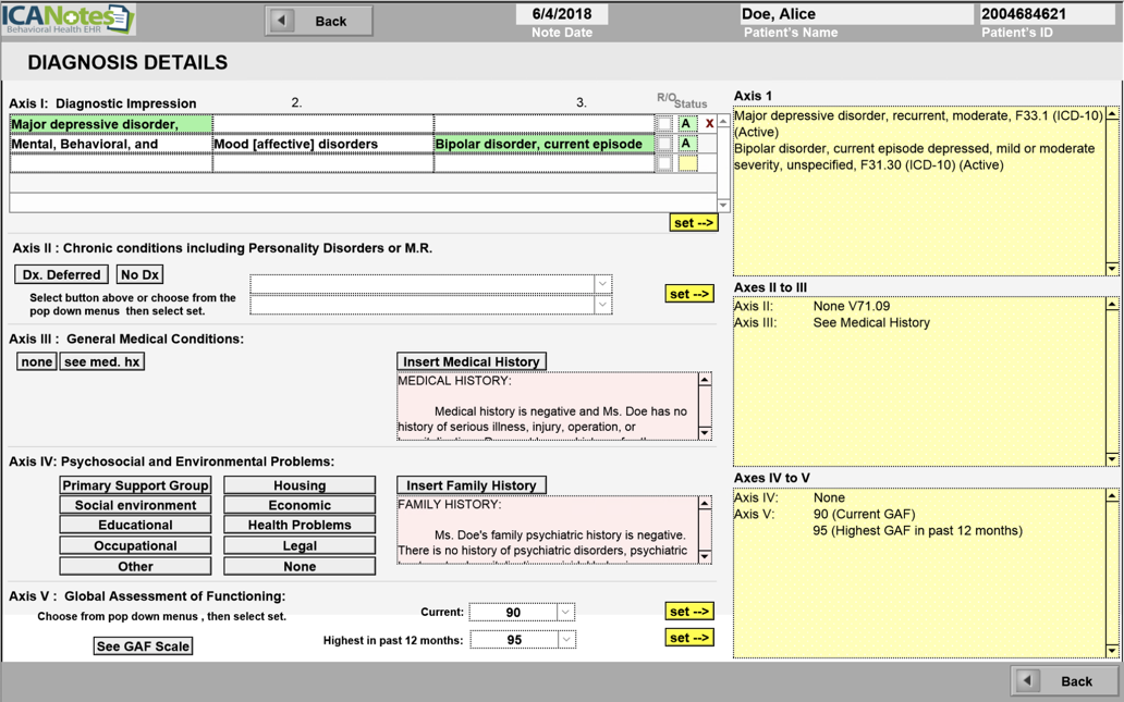 5. You are able to enter Axis II - V by clicking the