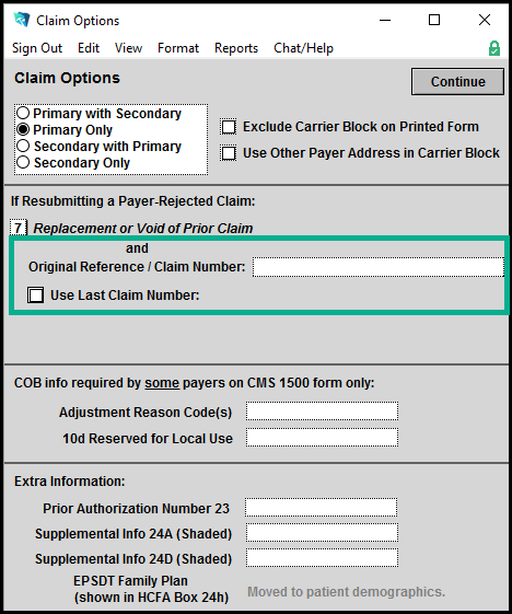 Claim Resubmission Code and Original Reference Number