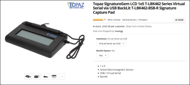 Prices Range From $356 To $440.00. Topaz Signature Pads Should Be ...